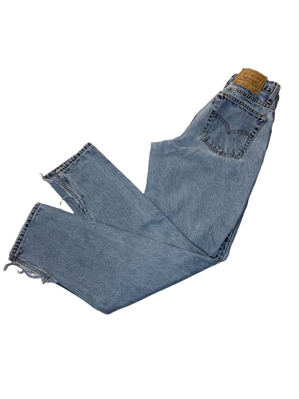 Vintage 90s Levis 551 Jeans Womens 10 Long USA Mom High Rise Distressed Tapered